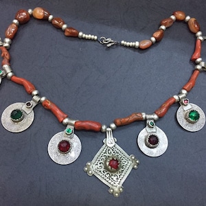 Berber necklace,Berber Natural coral,Berber Jewelry,Moroccan Jewellery,Mediterranean coral,Berber silver,Natural carnalian,Old Berber coin