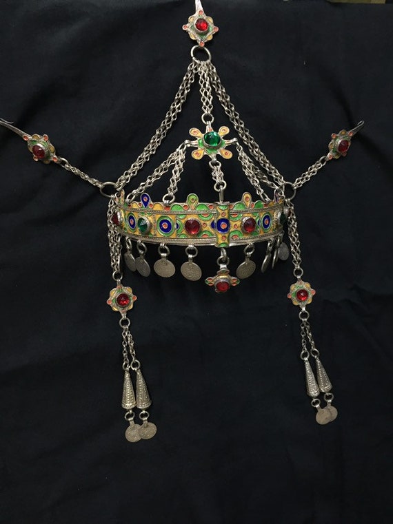 Berber silver and enamel headdress,Antique Berber… - image 2