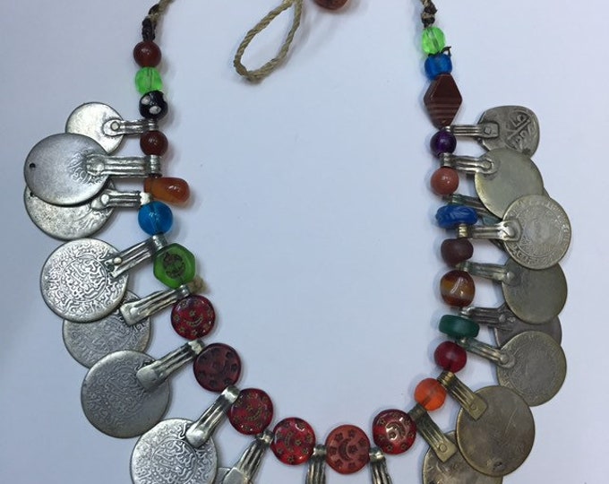 Antique Berber Silver Coin Necklace: Moroccan Amulet Jewelry