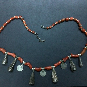 Moroccan silver necklace,Moroccan natural coral,Moroccan silver coin,antique berber bead,Berber jewelry,Moroccan Jewellery,Berber necklace