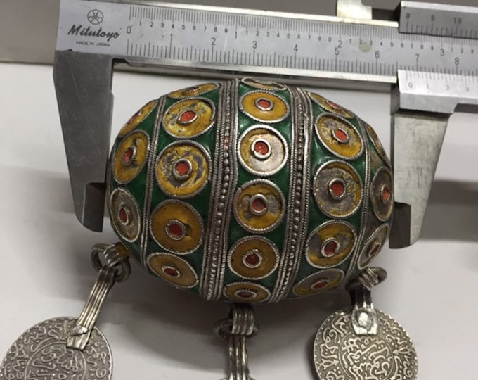 Antique Berber silver and enamel Tagmout,Berber silver bead,Berber silver jewelry,Old Moroccan silver pendant,Amazigh Jewelry,Amazigh