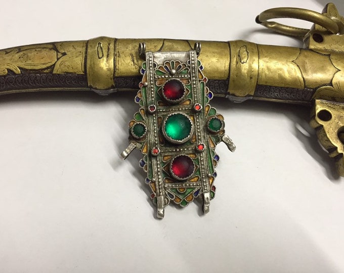 Antique berber enamel Hirz,Berber silver amulet,Berber silver,Old Berber jewelry,Old Moroccan Jewellery,Antique Berber pendant,Berber tribal