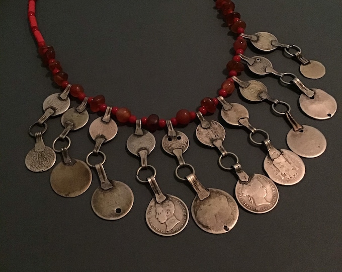 Berber silver necklace,Berber silver coins,Spanish silver coins,Moroccan jewelry,Berber silver,African jewelry,bijoux du maroc