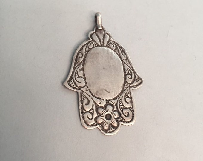 Vintage Berber Silver Khamsa Amulet: Hand of Miriam, Moroccan Ethnic Jewelry