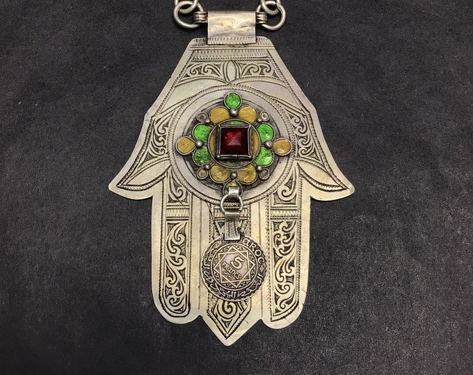 Vintage Berber silver Khamsa,Berber silver,Berber silver,Berber silver,Berber jewelry,Berber necklace,Amazigh Khamsa,Moroccan khamsa