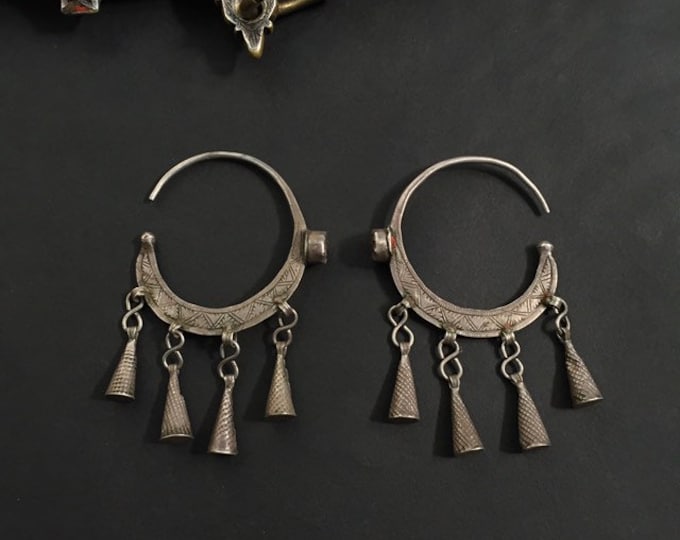 Berber Silver Crescent Earrings, Moroccan Tribal Jewelry
