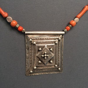 Berber Silver necklace,Berber silver Kitab hirz,Berber natural coral,berber jewelry,Berber silver,Moroccan jewelry,Berber tribal,Moroccan