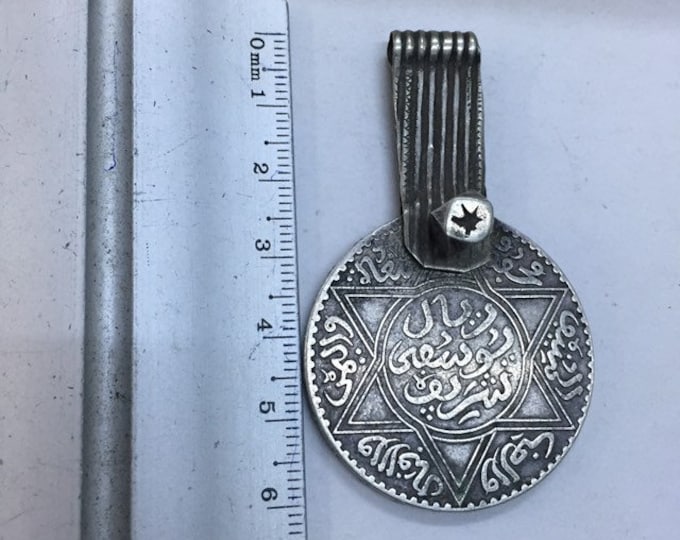 Antique Berber Silver Coin Pendant: North African Ethnic Jewelry