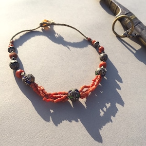 Moroccan necklace,Old Moroccan coral,Moroccan jewelry,antique berber black bead,antique berber pendant,antique Berber silver,Berber jewelry
