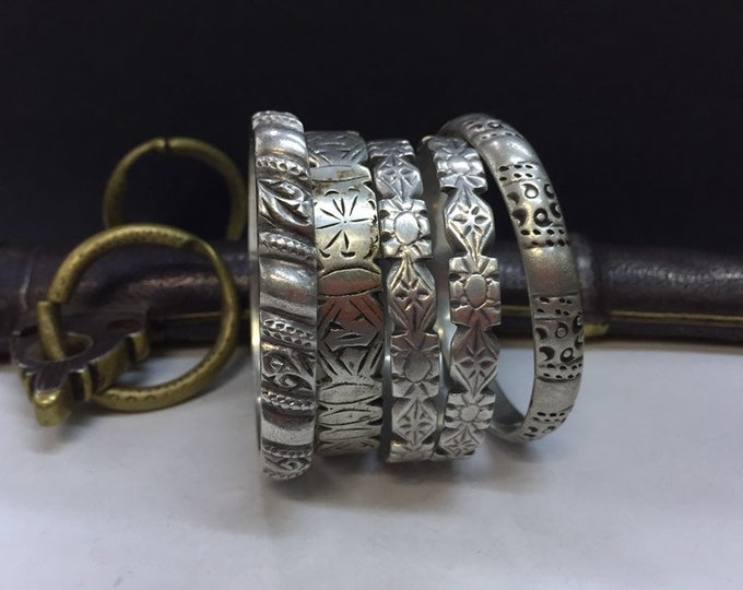 Antique Berber Silver Bracelet Set: Moroccan Tribal Jewelry