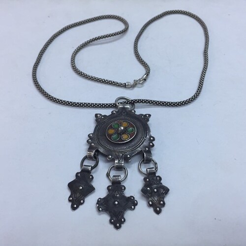 Berber shops silver pendant,Berber jewelry,Moroccan Jewellery,Berber enamel pendant,antique berber pendant,Ethnic jewelry,African Jewellery