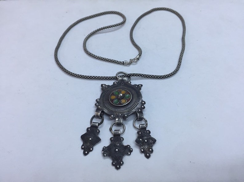 Berber shops silver pendant,Berber jewelry,Moroccan Jewellery,Berber enamel pendant,antique berber pendant,Ethnic jewelry,African Jewellery