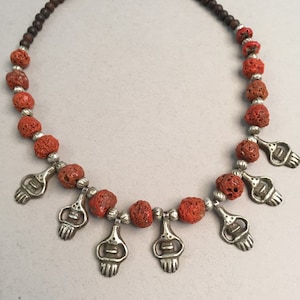 Berber silver necklace,Berber coral necklace,Berber silver Khamsa amulet,Moroccan Jewelry,Amazigh necklace,Moroccan natural coral,Amazigh