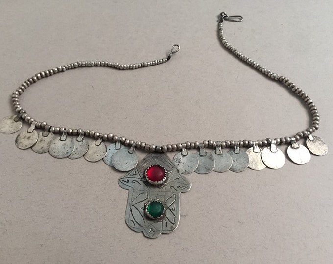 Antique moroccan silver necklace,Berber jewelry,Antique Berber silver bead,Antique Berber Khamsa,Berber jewelry,Moroccan Jewellery,Amazigh