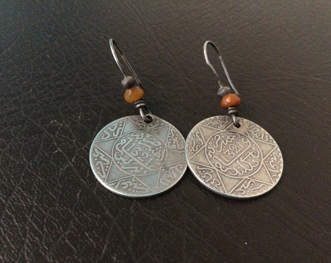 North African silver coin earrings,Berber silver earrings,Berber jewelry,old Berber earrings,Berber tribal silver,Moroccan silver coin