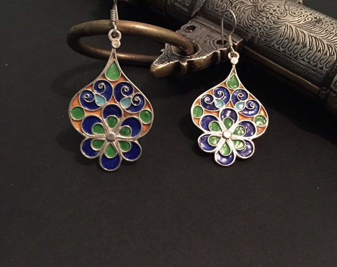 Berber Earrings ,Enamel Earrings, Boucle d'oreille,Berber Silver ,Berber Jewelry,African jewelry,Moroccan Jewelry