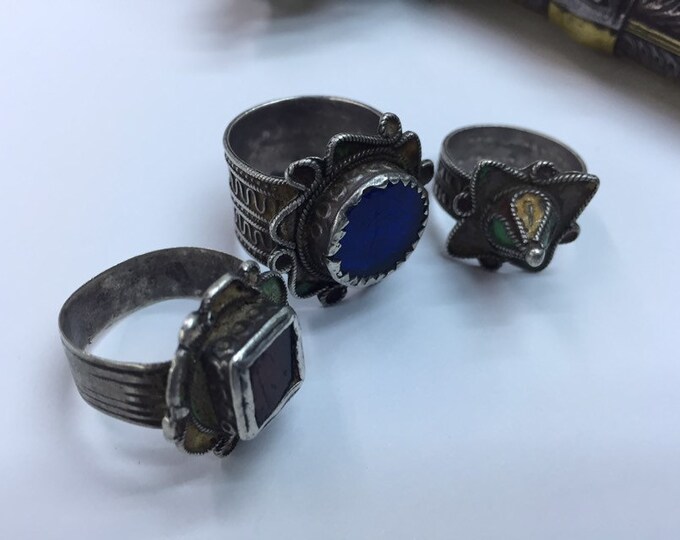 Antique Berber Silver Enamel Ring, Moroccan Jewelry