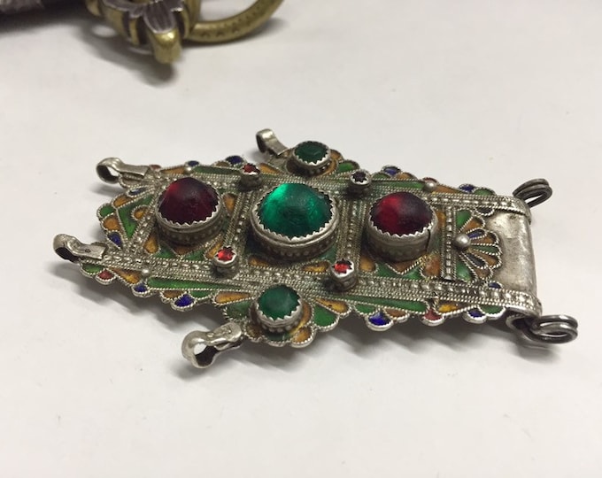 Antique berber enamel Hirz,Berber silver amulet,Berber silver,Old Berber jewelry,Old Moroccan Jewellery,Antique Berber pendant,Berber tribal