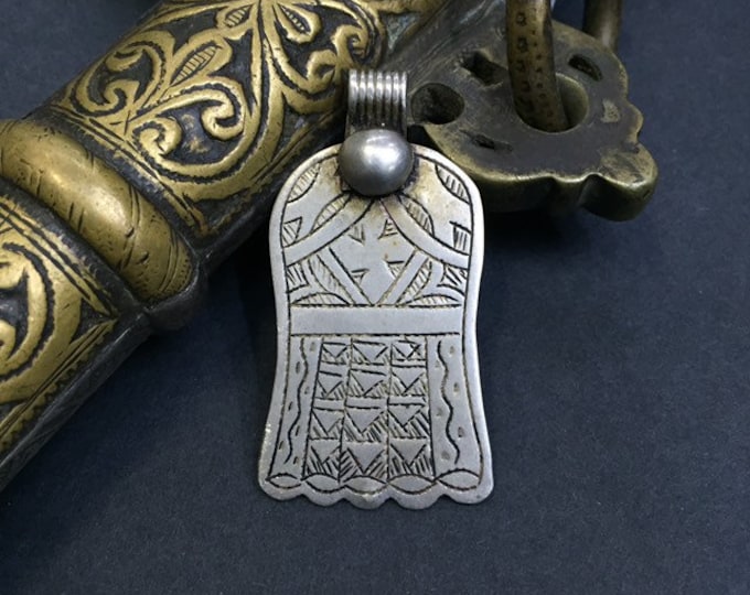 Berber Silver Khamsa Pendant: Hand Etched Moroccan Amulet