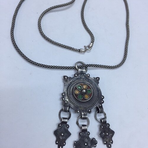 Berber shops silver pendant,Berber jewelry,Moroccan Jewellery,Berber enamel pendant,antique berber pendant,Ethnic jewelry,African Jewellery