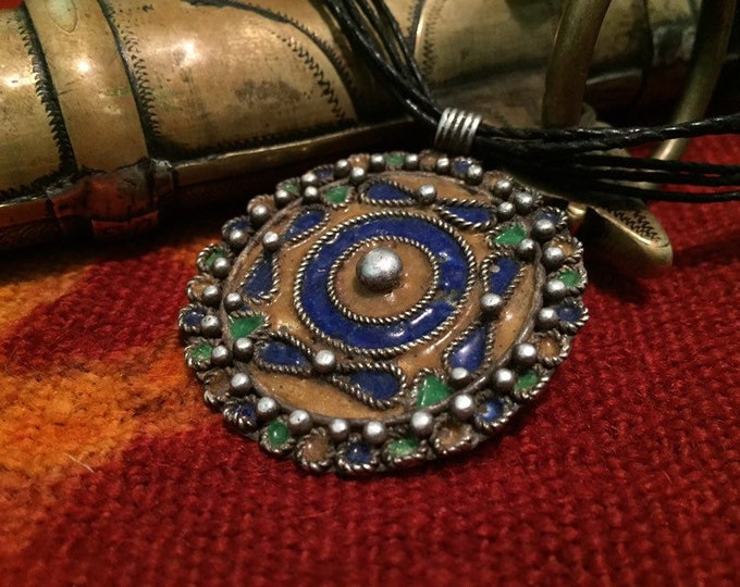 Berber Enamel Silver Pendant: Moroccan Amulet Jewelry