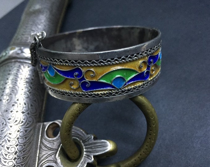 Silver enamel bracelet,Berber silver bracelet,African jewelry,Moroccan silver,north African jewelry,Berber bangle