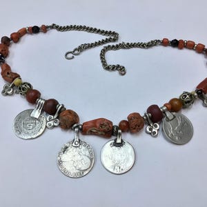 Berber silver necklace,Berber silver,Antique Berber natural coral,Antique Berber silver pendant,Berber jewelry,Moroccan Jewelery,Berber coin