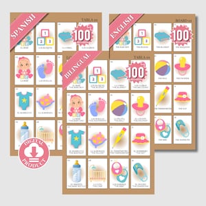 Baby Shower Loteria 100 Cards Spanish-English/Loteria Cards / Mexican Baby Shower / Baby Loteria / juegos baby shower / juegos español