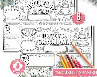 Happy Birthday Grandma Coloring Page | Printable All About My Grandma Fill In Template | Activity | Granny Birthday Printable Card for Kids