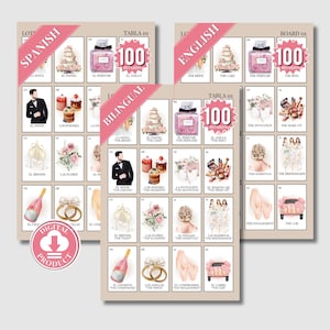 Boho Minimalist Bridal Shower Loteria Game, Mexican Loteria, Neutral Bridal Shower Loteria, Bachelorette Bilingual Loteria 100 Players BSL02
