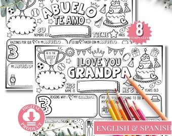 Happy Birthday Grandpa Coloring Page | Printable All About Grandfather Fill In Template | Papa Birthday Gift Card | Grandad’s Kids Activity