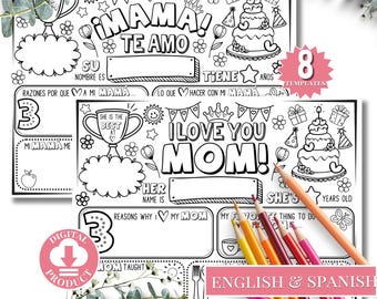 Happy Birthday Mom Coloring Page | Printable All About Mom Fill In Template | Mother’s Birthday Activity | Mommy Birthday Gift Card for Kids