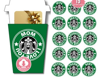 19 Teplates Bundle Starbucks Inspired Mother's Day Gifts - Birthday Gifts Greeting Cards For Mother Grandmother Daughter - Gift Card Holder