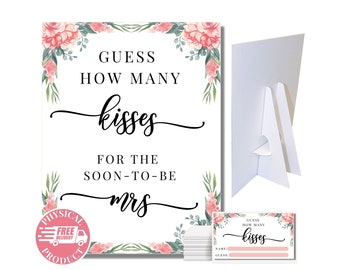 Bridal Shower Games - Wedding Shower Games - Bachelorette Games - Ideas & Decorations - Guess How Many Kisses for the Soon-to-be Mrs  - A4