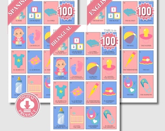 Boho Minimalist Baby Shower Loteria Game, Mexican Loteria, Neutral Baby Shower Loteria, Gender Reveal, Bilingual Loteria, 100 Players GIFTS