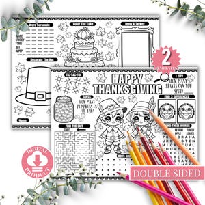 Thanksgiving Activity Placemat Printable Thanksgiving Coloring Placemat Thanksgiving Classroom Activity Mat Thanksgiving Placemat for Kids