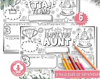 Happy Birthday Aunt Coloring Page | Printable All About Aunt Fill In Template | Aunt’s Birthday Activity | Aunty Birthday Gift Card for Kids