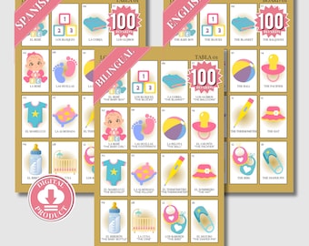Spanish Baby Shower Games Black and White Printable Shower Games en español Fiesta de nacimiento del bebe Fiesta prenatal Gifts Favors Decor
