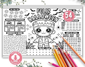 Halloween Placemats For Kids In Spanish | Coloring Books In Spanish | Juegos Y Actividades De Halloween Para Niños En Español Imprimibles