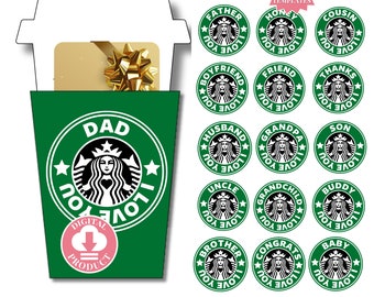 18 Teplates Bundle Starbucks Inspired Father's Day Gifts - Birthday Gifts Greeting Cards For Father Grandfather Son - Gift Card Holder