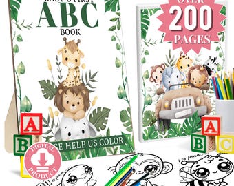 ABC Book Baby Shower Activity, Personalized Alphabet Coloring Book Baby Shower Activity Keepsake, Virtual Baby Shower, PDF Download