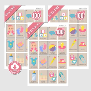 Boho Minimalist Baby Shower Loteria Game, Mexican Loteria, Neutral Baby Shower Loteria, Gender Reveal, Bilingual Loteria, 100 Players, BSL01