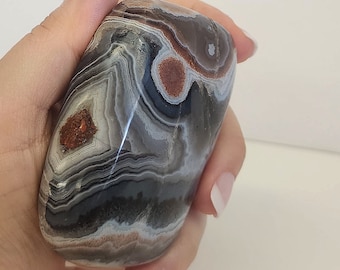 Polished Sashe River Agate Nodule: Blue, White, and Red Banded