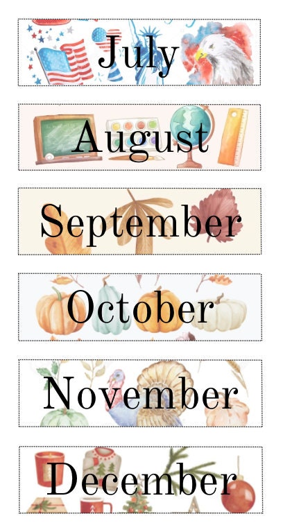 Watercolor Months of the Year Cards, Printable Pocket Chart Calendar ...