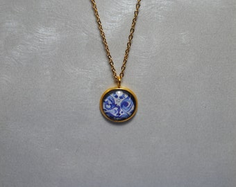 Portuguese Necklace Tile Portugal Tile Earrings, Glass Cabochon, Blue Floral Earrings,, Gift For Her, Nickel and lead free, Anti-allergic