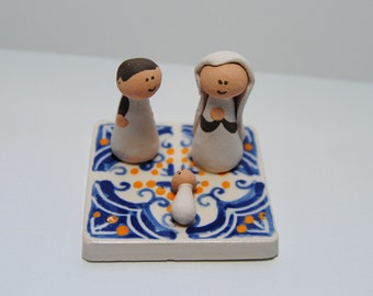 mini nativity scene, ceramic, gift, tile, collection Handmade Christmas Nativity CORK sacred family Jesus Mary Baby decor genuine Portugal