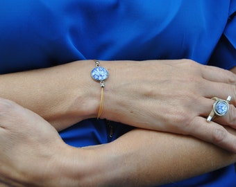 Bracelet Portuguese Tile Portugal blue silk stainless steel gold silver, Portugal, Nickel and lead free, Anti-allergic, modher's day