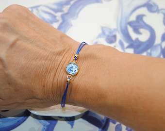 Portuguese bracelet Tile Portugal blue stainless steel cotton, Nickel and lead free, Anti-allergic