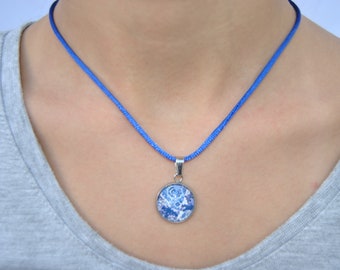 Portuguese Necklace Tile Portugal, silk, Glass Cabochon Floral Earrings, Nickel and lead free, Anti-allergic, Gift For Her, Portugal