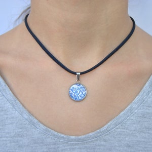 Portuguese Necklace Tile Portugal, suede, Glass Cabochon, Blue Floral Earrings, Gift For Her, Portugal, Nickel and lead free, Anti-allergic